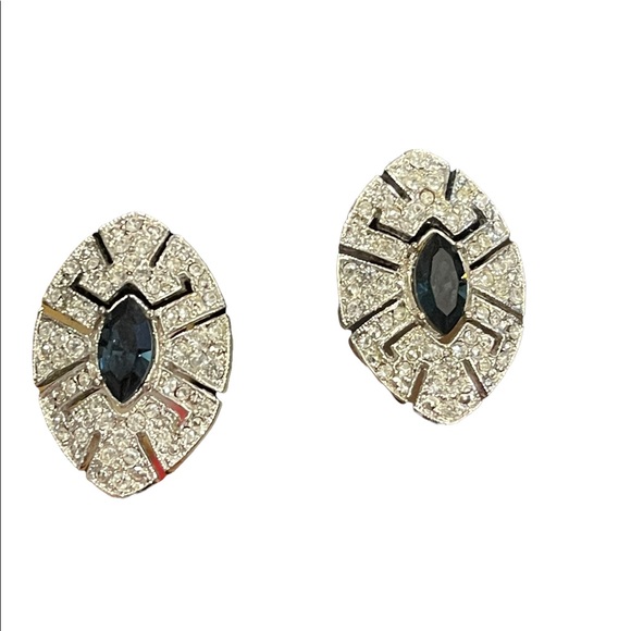 Vintage clear & blue crystal tear drop fancy party earrings - Picture 8 of 8